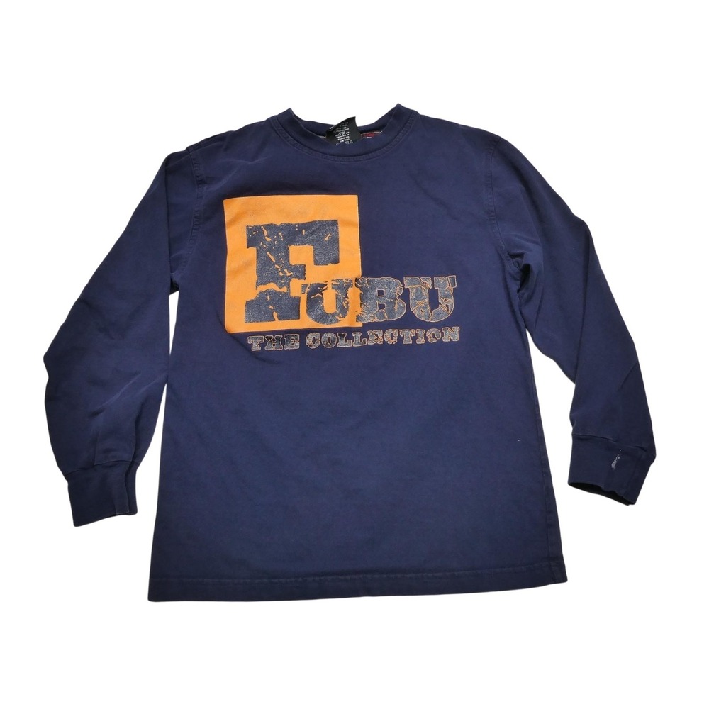 FUBU Shirt Youth Medium 12/14 Navy Blue‎ Orange Long Sleeve Graphic Collection